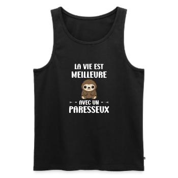Animal humour paresseux - Débardeur bio Premium Homme - noir - Devant - Michal (187cm)