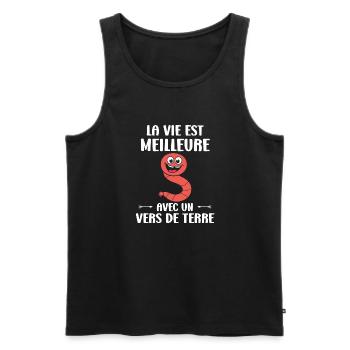 Humour ver de terre - Débardeur bio Premium Homme - noir - Devant - Michal (187cm)