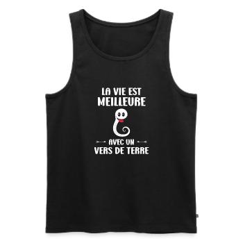 Humour ver de terre - Débardeur bio Premium Homme - noir - Devant - Michal (187cm)