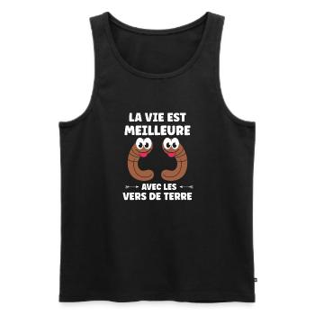 Humour ver de terre - Débardeur bio Premium Homme - noir - Devant - Michal (187cm)