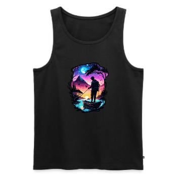 Angler Siluette / angeln / Fisch / See / Sport - Männer Premium Bio Tank Top - Schwarz - Vorne - AI Model Male 178 light (178cm)