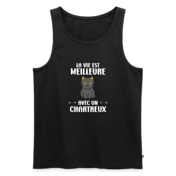 Humour chat chartreux - Débardeur bio Premium Homme - noir - Devant - Michal (187cm)