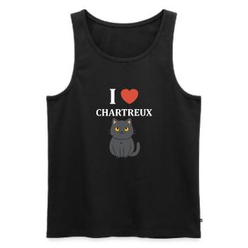 Humour chat chartreux - Débardeur bio Premium Homme - noir - Devant - Michal (187cm)