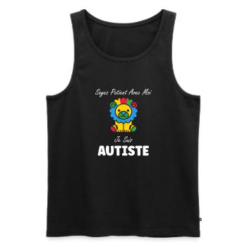 Soyez patient avec moi je suis autiste - Débardeur bio Premium Homme - noir - Devant - AI Model Male 178 light (178cm)
