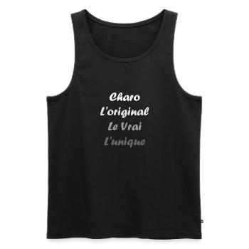 L'original le vrai l'unique charo - Débardeur bio Premium Homme - noir - Devant - AI Model Male 178 light (178cm)