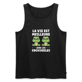 Humour Crocodile - Débardeur bio Premium Homme - noir - Devant - AI Model Male 178 light (178cm)