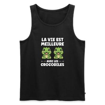 Humour Crocodile - Débardeur bio Premium Homme - noir - Devant - AI Model Male 178 light (178cm)