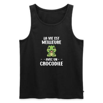 Humour Crocodile - Débardeur bio Premium Homme - noir - Devant - AI Model Male 178 light (178cm)