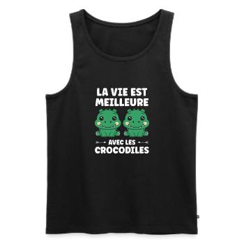 Humour Crocodile - Débardeur bio Premium Homme - noir - Devant - AI Model Male 178 light (178cm)
