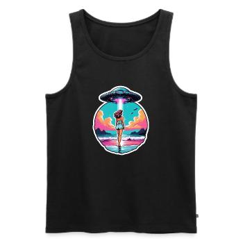 Frau am Ufer geht auf ein UFO zu. - Männer Premium Bio Tank Top - Schwarz - Vorne - AI Model Male 178 light (178cm)