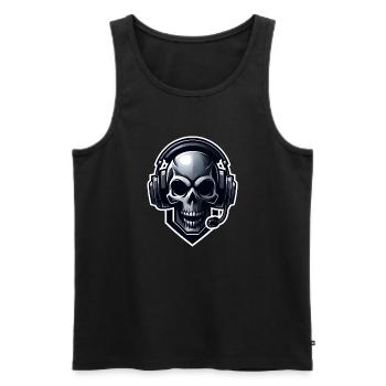 Totenkopf mit Gaming Headset - Männer Premium Bio Tank Top - Schwarz - Vorne - AI Model Male 178 light (178cm)
