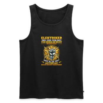 Electricians We solve problems – pride and humor - Men's Premium Organic Tank Top - black - Front - Michal (187cm)
