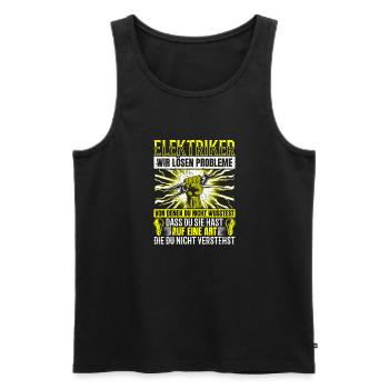 Electricians We solve problems – pride and humor - Men's Premium Organic Tank Top - black - Front - Michal (187cm)