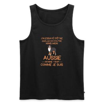 Berger australien aussie m aime trop - Débardeur bio Premium Homme - noir - Devant - AI Model Male 178 light (178cm)