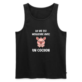 cochon - Débardeur bio Premium Homme - noir - Devant - Michal (187cm)