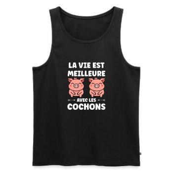 cochon - Débardeur bio Premium Homme - noir - Devant - Michal (187cm)