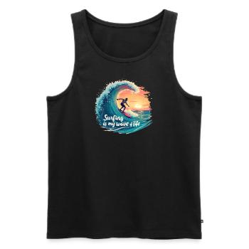 Le surf est ma vague de vie – Surfer & Ocean - Débardeur bio Premium Homme - noir - Devant - AI Model Male 178 light (178cm)