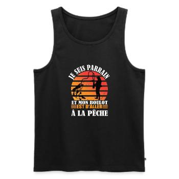 Parrain pêcheur maillot homme humour cadeau tshirt - Débardeur bio Premium Homme - noir - Devant - Michal (187cm)