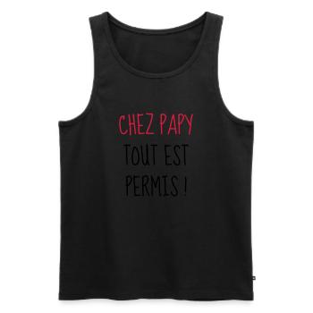 Chez Papy tout est permis ! Enfant - Bébé - Humour - Débardeur bio Premium Homme - noir - Devant - Michal (187cm)