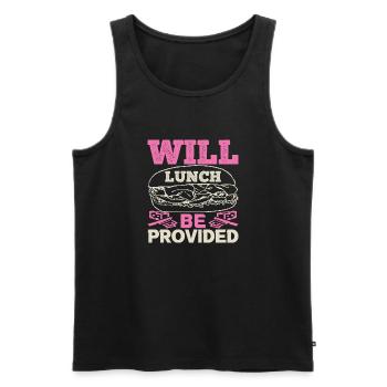 WILL LUNCH BE PROVIDED DOG - Men's Premium Organic Tank Top - black - Front - AI Model Male 178 light (178cm)