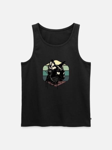 Cat Wearing Headphones | cat wearing earphones - Men's Premium Organic Tank Top - black