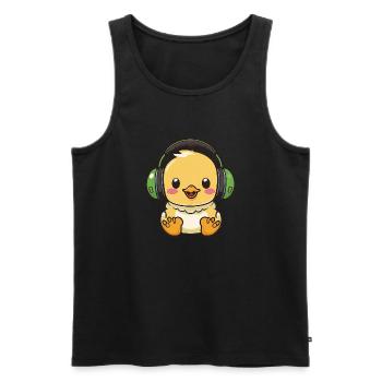 Kawaii Cute Happy Colorful Duck with Headphones - Men's Premium Organic Tank Top - black - Front - AI Model Male 178 light (178cm)