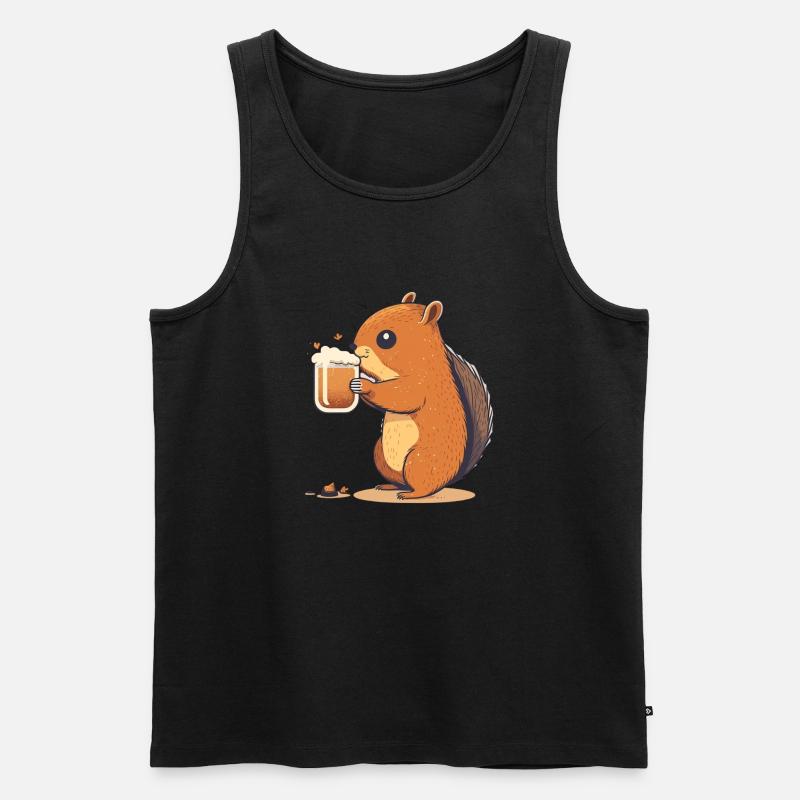 Süßes Eichhörnchen mit Bier - Männer Premium Bio Tank Top - Schwarz
