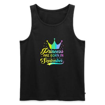 anniversaire joyeux septembre né dans funny party queen - Débardeur bio Premium Homme - noir - Devant - AI Model Male 178 light (178cm)