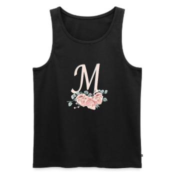 Lettre M avec des fleurs - Débardeur bio Premium Homme - noir - Devant - AI Model Male 178 light (178cm)