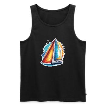 Bateau pirate / Bateau / Mer / Océan / Vagues - Débardeur bio Premium Homme - noir - Devant - Michal (187cm)