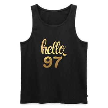 Hello 97 doré - Débardeur bio Premium Homme - noir - Devant - AI Model Male 178 light (178cm)