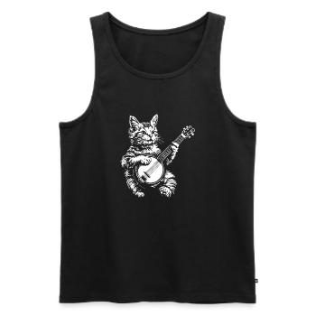 Cat Banjo Music Cottagecore - Men's Premium Organic Tank Top - black - Front - Michal (187cm)