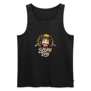 Jésus le garçon d’anniversaire - Débardeur bio Premium Homme - noir - Devant - Michal (187cm)