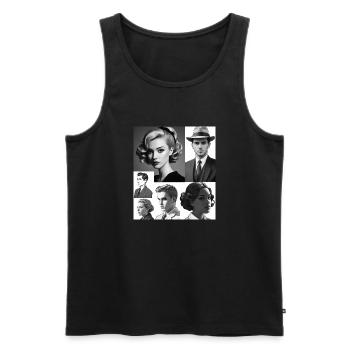 Retro-Frisuren und Kleidung - Männer Premium Bio Tank Top - Schwarz - Vorne - Michal (187cm)