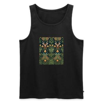 Symmetrical pattern with deer and flowers - Men's Premium Organic Tank Top - black - Front - AI Model Male 178 light (178cm)