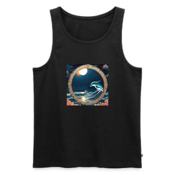 Delfine,Anime stil, welle,nacht,kreis,gold,malerei - Männer Premium Bio Tank Top - Schwarz - Vorne - AI Model Male 178 light (178cm)