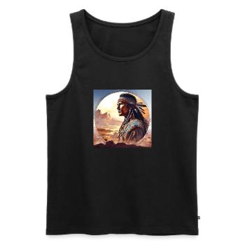 Indien, Portrait, Paysage, Cercle, Côté, Aquarelle - Débardeur bio Premium Homme - noir - Devant - AI Model Male 178 light (178cm)
