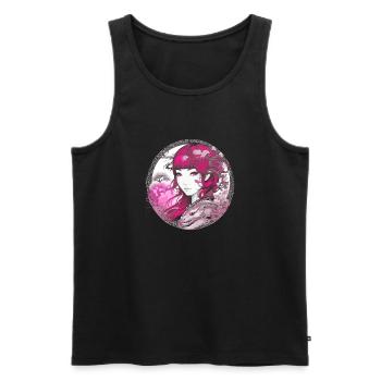 anime,asiatin,blumen,pinke haare,vintage - Männer Premium Bio Tank Top - Schwarz - Vorne - Michal (187cm)