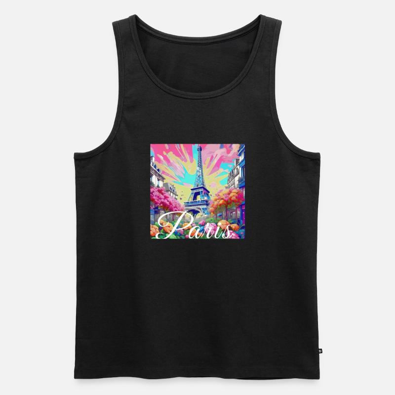 Paris,poster, spring,flowers, Eiffel Tower - Men's Premium Organic Tank Top - black