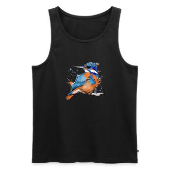 Martin-pêcheur, dessin, coloré, oiseau, graffiti, croquis - Débardeur bio Premium Homme - noir - Devant - Michal (187cm)