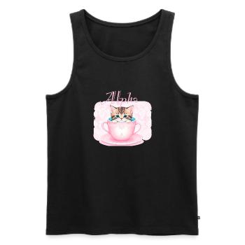 katze in tasse,katze, tasse,alpha, rosa, rosen - Männer Premium Bio Tank Top - Schwarz - Vorne - AI Model Male 178 light (178cm)
