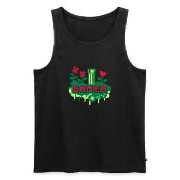 Jardin Gamer (tuyaux et fleurs) - Débardeur bio Premium Homme - noir - Devant - AI Model Male 178 light (178cm)
