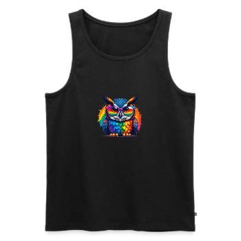 Hibou, LGTB, Arc-en-ciel, Lunettes de soleil, Coloré - Débardeur bio Premium Homme - noir - Devant - AI Model Male 178 light (178cm)