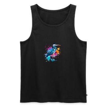 oiseau, héron, illustration, graffiti, coloré - Débardeur bio Premium Homme - noir - Devant - Michal (187cm)