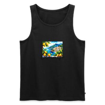 Amalfi, Lemons, Porcelain, Landscape, Lemon - Men's Premium Organic Tank Top - black - Front - Michal (187cm)