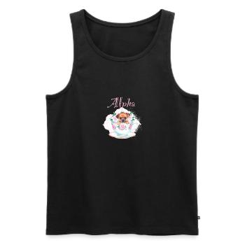 Chien en tasse, toutou, coupe, alpha, rose, roses - Débardeur bio Premium Homme - noir - Devant - AI Model Male 178 light (178cm)
