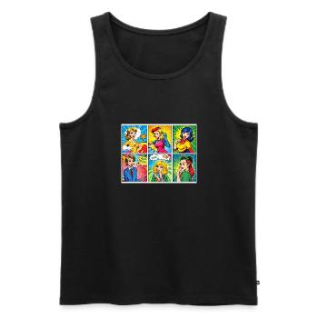Pop art ,colorful cartoonish characters, comic - Men's Premium Organic Tank Top - black - Front - AI Model Male 178 light (178cm)