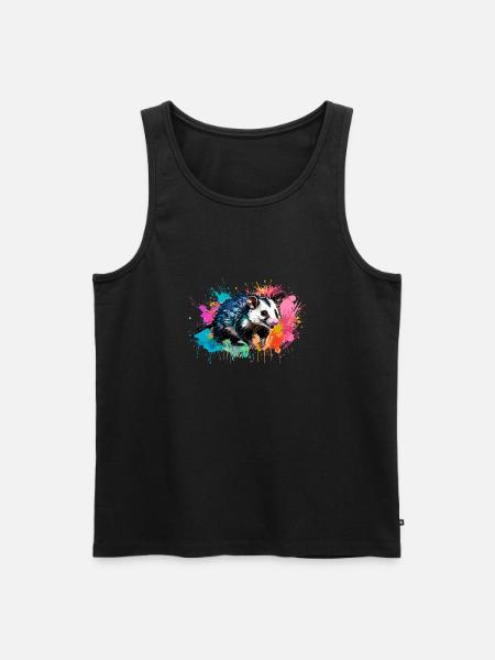 Opossum, ilustration,Beutelratte, bunt, Graffiti - Männer Premium Bio Tank Top - Schwarz
