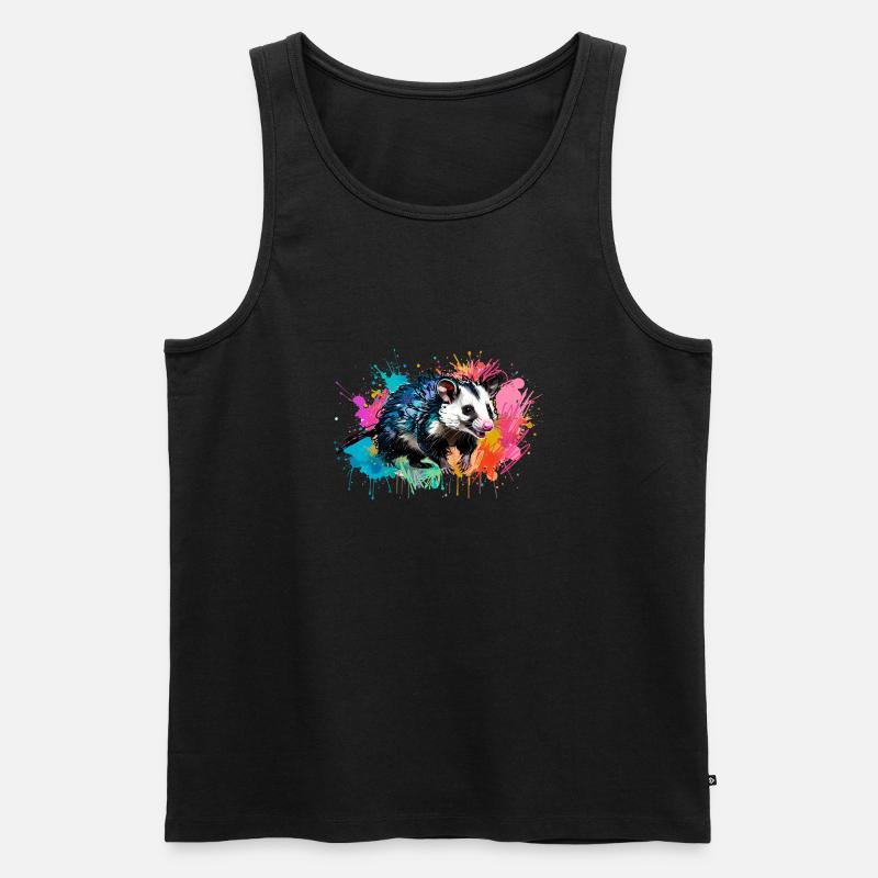 Opossum, ilustration,Beutelratte, bunt, Graffiti - Männer Premium Bio Tank Top - Schwarz