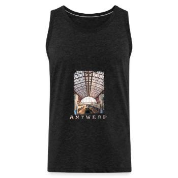 Antwerp | Central Station - Men's Premium Organic Tank Top - charcoal grey - Front - Alexander (188cm)